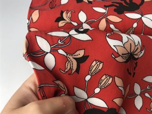 Fastvævet viscose - skøn rød med blomster og aber